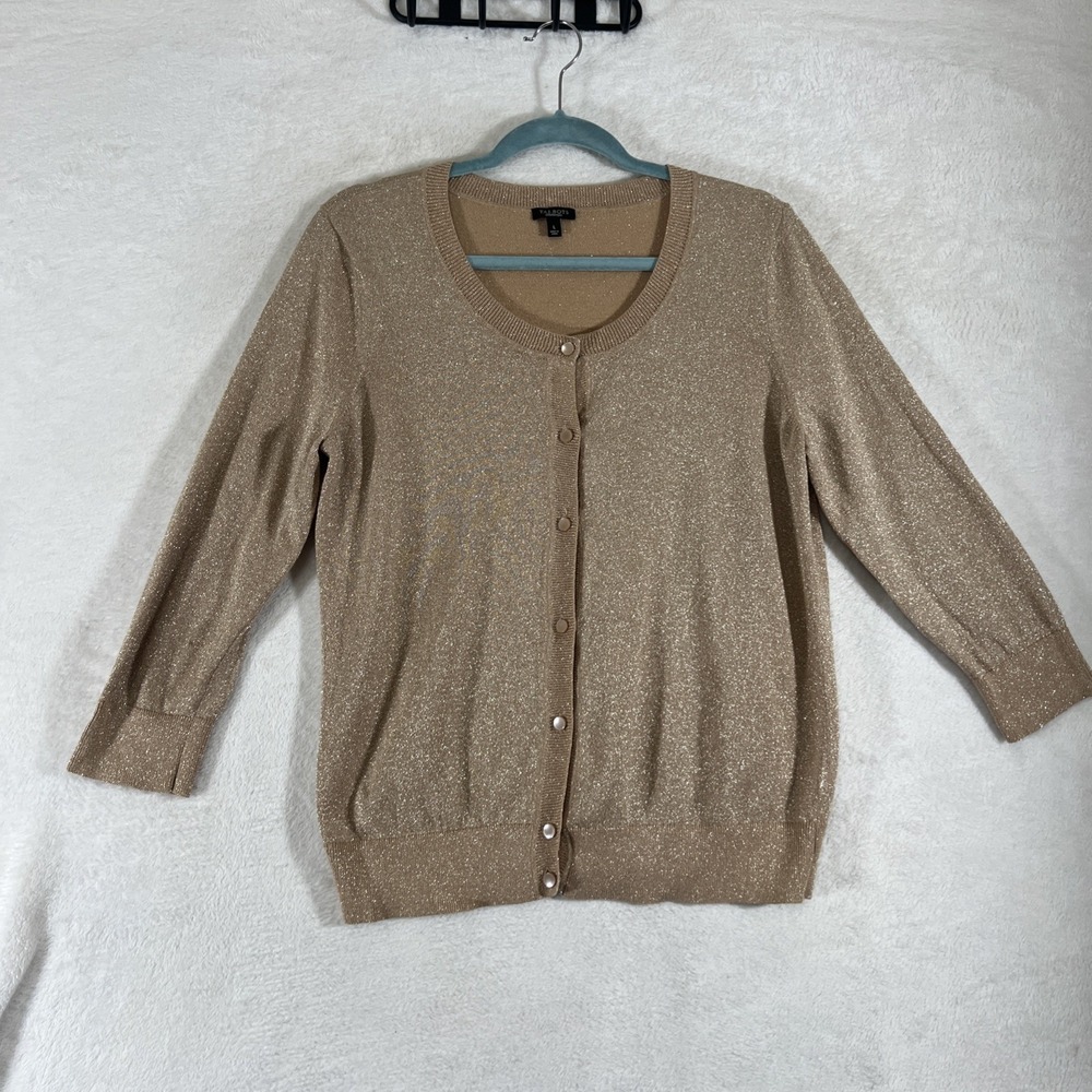 Talbots Women's Size Medium Gold Metallic Lightweight Button Front Cardigan